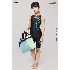 [아레나](본점)여아동 빅로고 반신수영복+수경+수모+가방세트  (A4BG1KG03)  BLK