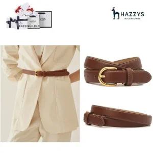 [롯데백화점]헤지스ACC [졸업/생일/기념일선물] 브라운 스티치장식 소가죽 여성 벨트 HJBE3F406W3