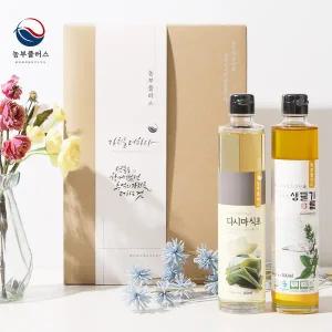 [경북고향장터 사이소]국산 냉압착 생들기름 다시마식초 300ml 2병 선물세트 [ 농부플러스 ]