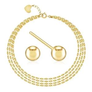 [니지쥬얼리] 14K GOLD 4줄 클로버체인팔찌+3mm 골든볼 이어링
