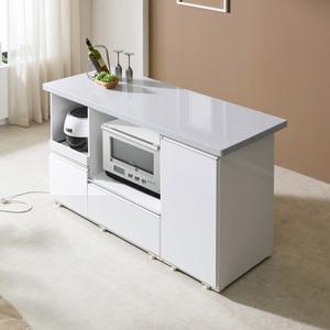 미시바 아일랜드식탁, 바디 하이그로시, 상판 인조대리석, 홈바, 광파 오븐렌지, 전기밥솥 수납.