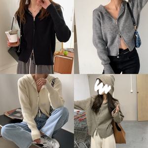 [모노위크][1+1고퀄리티] 당일배송 여성 투웨이 숏 니트 후드집업 가디건