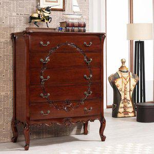 [자르파라]북유럽 엔틱 마호가니 원목 5단 포인트 서랍장(100cm) 와이드 긴 모던 우드 앤티크 옷