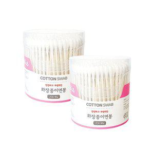 [잡동산이]이지앤 화장종이면봉 200P(원통)-2개 원통면봉 멸균면봉 종이면봉 메이크업 고급면봉