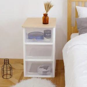 아트박스 보노하우스 어반 우드 베이직 서랍장 3단  화이트 투명 다크투명)