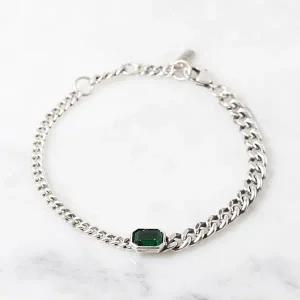 [차차실버] 에메랄드 스와로브스키 큐빅 은팔찌 남자 여자 엔틱 925실버 남여공용 커플 세련된