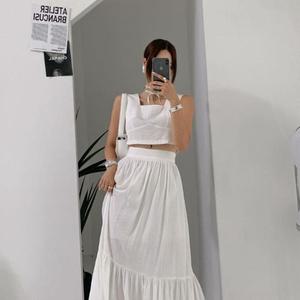 여자 스퀘어넥 바스락 배꼽티 이너웨어 탑 나시