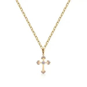 [비앤비골드] 18K 천주교 화이트큐빅 십자가 펜던트 SHP38382