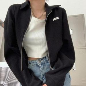 [오노마] ONM 심플투웨이카라짚업 크롭양지퍼여성자켓(블랙)XL