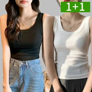 [1개+1개] 베이직 여성 민소매 티 슬림핏 봄 여름 폴리 골지 슬리브리스 라운드 여자 나시 OFDJ-SLV8