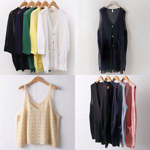 [아이우먼]중년 빅사이즈 마담 미시 옷 썸머 가디건 롱 니트조끼