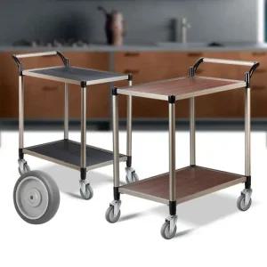 월넛우드 2단 중 회색바퀴 이동식 트롤리 트레이 선반 서빙카 써빙카트 써빙카 주방카트