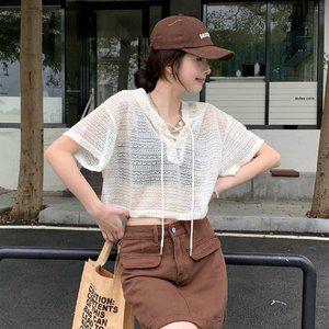 [신세계라이브쇼핑][옷자락] 여자 여름 휴가 커버업 시스루 짜임 반팔 후드 티셔츠