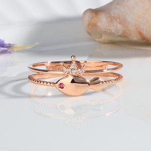 물고기 반지 애끼 빛나는 큐빅 왕관 두줄 우정 링 수능 선물 14K 우정 18K