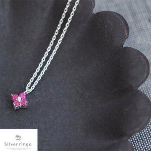 [실버링고]실버925 7월탄생석 꽃모양목걸이 루비플뢰르N