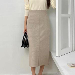 여자 겨울정장치마 포켓 검정색 기모 롱스커트_3