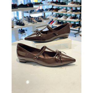 [여주점][미소페][미소페] 여성 스틸레토 T스트랩 리본포인트 플랫구두(2color)712435701 브라운