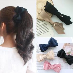핸드메이드 리본 머리핀 왕리본 바나나핀 올림머리 반묶음 헤어 집게 자동 여아 포인트 삔