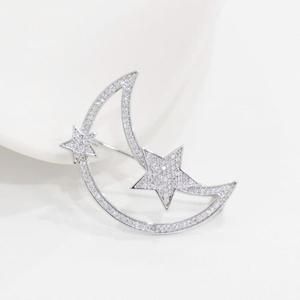 여자 실버 악세서리 달 옷핀 스타 큐빅 브로치