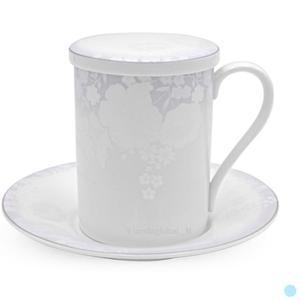 한국도자기 화이트부케 뚜껑 받침 머그 컵 잔 찻잔