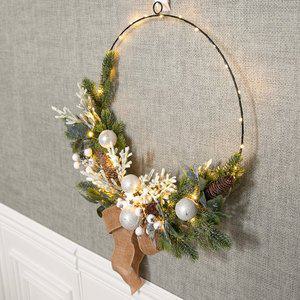 [플라워트리]크리스마스 리스 벽장식 LED 화이트 솔방울열매 메탈링 50cm 벽걸이 소품 데코 조화 꾸미기...