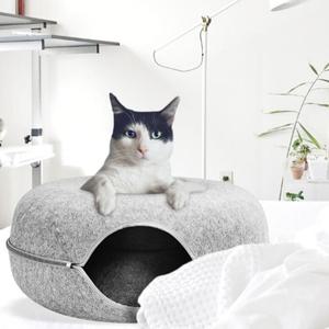 지퍼 터널형 냥이도넛숨숨집 대형 회색 고양이집 (WE3FE59)