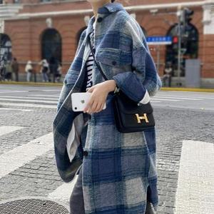 [오노마] ONM 체크 코트 오버핏 여성 모직 롱 외투 셔츠