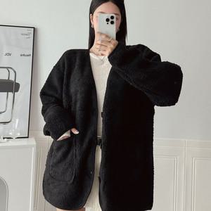 에르디테 / 양털 뽀글이 후리스 루즈 오버 핏 빅사이즈 하프 가디건 자켓 커플 옷 3컬러