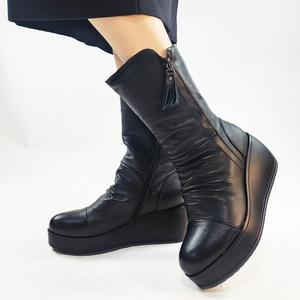 통굽 부츠 소가죽 롱 통넓은 반 앵글 6920