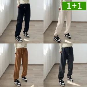 [1개+1개] 여성 양털 기모바지 겨울 트레이닝바지 뽀글이 조거팬츠 일자 밴딩 팬츠 편한 후리스 바지
