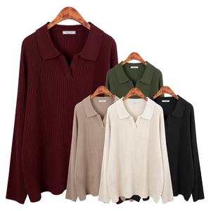 허밍퍼플 여성용 4331-비클 옆트임 골지 카라 빅사이즈 심플 니트 크롭 편안한 데일리룩 무지 여성의류