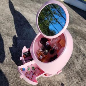 핑크 회전식 서랍 미니 화장대 거울 좌식