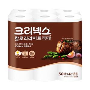 크리넥스 칼로리라이트 키친타월, 50매, 4+2롤, 1개