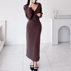 소니펀 기모 브이넥 랩 롱원피스 AF0460