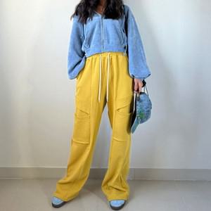봄츄리링 허리끈 여자 스트레이트 포켓팬츠 노란색바지