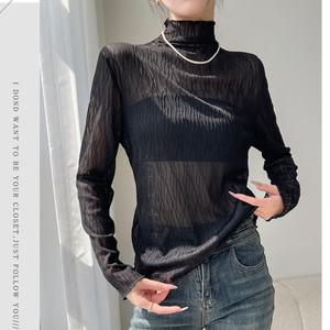 여자 사계절 스칼렛 시스루 목폴라 블라우스 레이어드 이너티