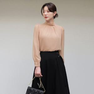 [시크라인] (~XXL까지) 로메든 셔링 하프넥 쉬폰 블라우스 봄 가을 오피스룩 하객룩 데이트룩 모임룩 미시룩 빅사이즈