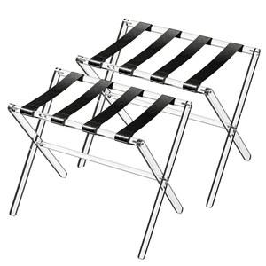 객실용 수메르플로 아크릴 러기지 랙 - 침실 거실 호텔 헤비 듀티용 가죽 스트랩이 있는 접이식 여행 가방 스탠드, 최대 50-100파운드의 가벼운 공간 절약(블랙 2개)