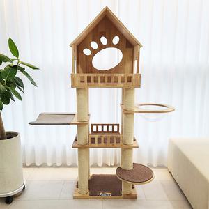 펜트하우스 캣타워 풀세트 먼치킨 용 낮은 캣 타워 아늑한 하우스 숨숨집 스크래쳐 투명 해먹 포함