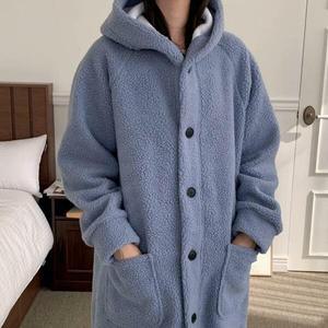 여자 겨울 나그랑 빅사이즈 뽀글이롱 양털 후드 코트_3