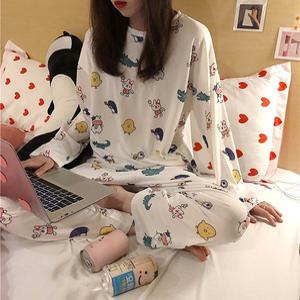 여성 봄 가을 파자마 상하의 긴팔 세트 간절기 겨울 홈웨어 잠옷 세트 귀여운 디자인