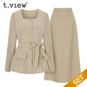 [티뷰] 스퀘어넥자켓벨티드스커트세트_V5A-CSE012