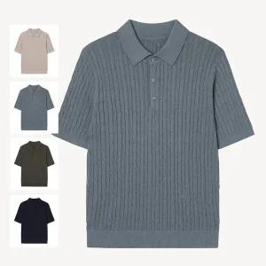 [로코엘라]나엘 케이블 로고 자수 남성 반팔 니트