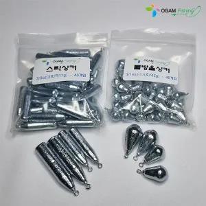 물방울싱커 육각싱커 벌크40개 대용량 바다봉돌 루어봉돌 오감피싱스틱싱커