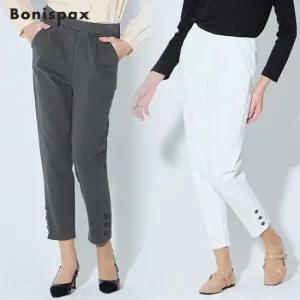 보니스팍스 피치 밑단 버튼 포인트 슬랙스