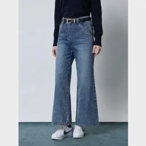 [롯데백화점]씨씨콜렉트 레더 탭 플레어 데님 팬츠 (C244PSA434)