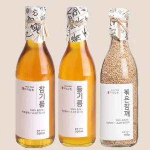 미식상회 100% 대용량 저온압착 참기름 350ml+들기름 350ml+볶은참깨180g