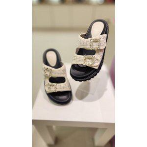 [여주점][BABARA]BABARA 바바라  큐빅장식 포인트 트위드 샌들 슬리퍼 AAG336IV