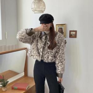 [VY] 여자 키작녀룩 퍼 콘트라스트 레오파드 FW 자켓