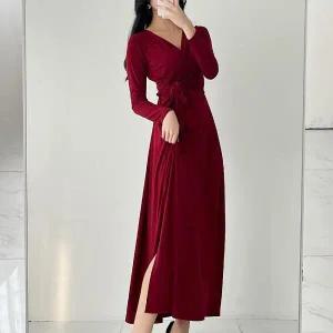 /옷자락 여자 기모 옆트임 져지 맥시 원피스